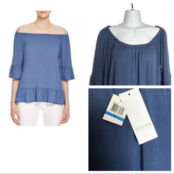 Design History Blue Off The Shoulder Tops  XL - Picture 1 of 8